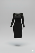 Kadın Uzun Kollu Dantel Detay Madonna Yaka Prenses Elbise