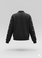 Kadın Uzun Kollu Önden Fermuarlı İnci Detaylı Kısa Modal Ceket