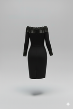 Kadın Uzun Kollu Dantel Detay Madonna Yaka Prenses Elbise