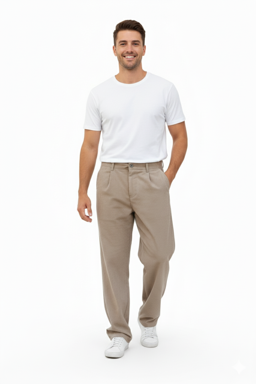 Erkek Kadife Baggy Pantolon – Geniş Paça, Yumuşak Kadife Kumaş, Rahat Kalıp, Kışlık Erkek Pantolon