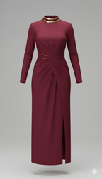 Kadın Balıkçı Yaka Toka Detaylı Sandy Kumaş Midi Elbise