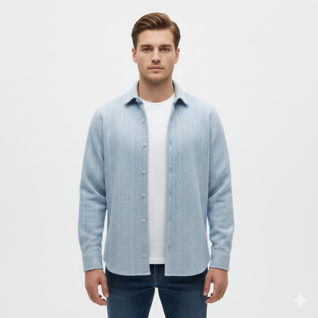 Erkek Balık Desenli Gömlek – Orijinal Tam Kalıp, Tüylenme Yapmayan Kumaş, Modern Desenli Uzun Kollu Erkek Gömleği