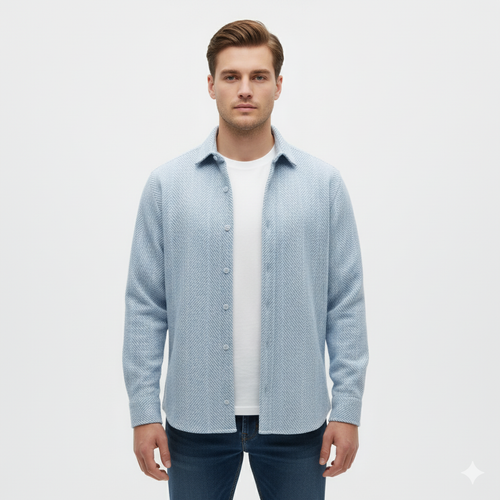 Erkek Balık Desenli Gömlek – Orijinal Tam Kalıp, Tüylenme Yapmayan Kumaş, Modern Desenli Uzun Kollu Erkek Gömleği