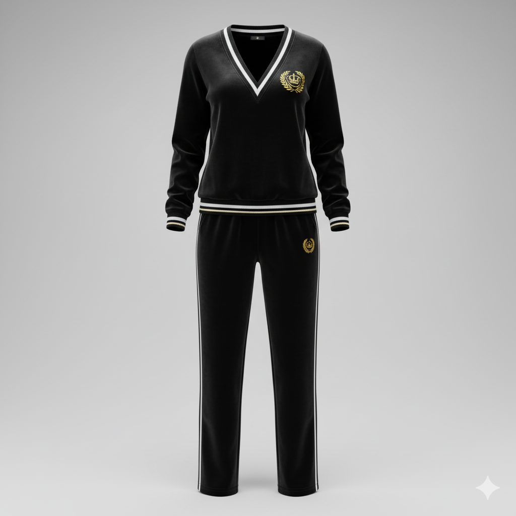 Kadın V Yaka Şerit Detaylı Kadife İkili Takım – Şık & Rahat Kadife Set