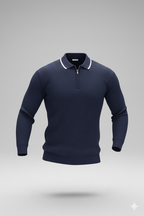 Erkek Fermuarlı Yarım V Yaka Şeritli Triko – Sportif & Şık Tasarım, Rahat Günlük Kazak