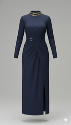 Kadın Balıkçı Yaka Toka Detaylı Sandy Kumaş Midi Elbise