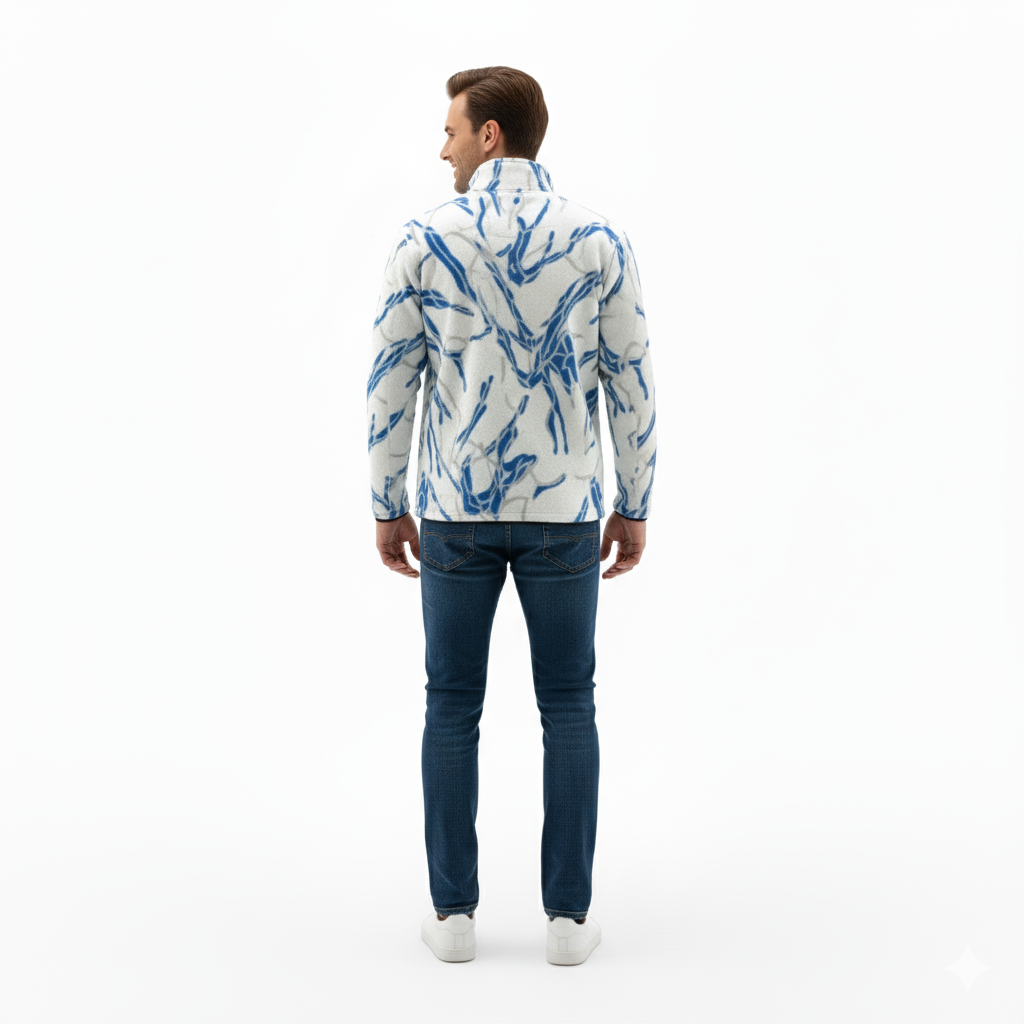 Erkek Tribal Desenli Polar Sweat – Yarım Fermuarlı, Oversize Rahat Kalıp, Etnik Desenli, Yumuşak Dokulu Uzun Kollu Polar