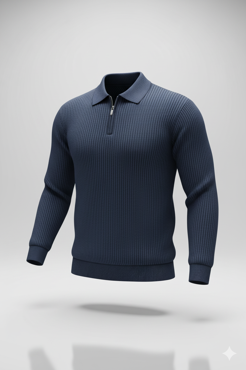 Erkek Fermuarlı Yarım V Yaka Düz Renk Triko – Sportif & Şık Tasarım, Rahat Günlük Kazak