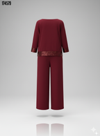 Kadın Bisiklet Yaka Pul Payetli Viskon İki İplik Bluz & Pantolon İkili Takım – Şık & Rahat Set