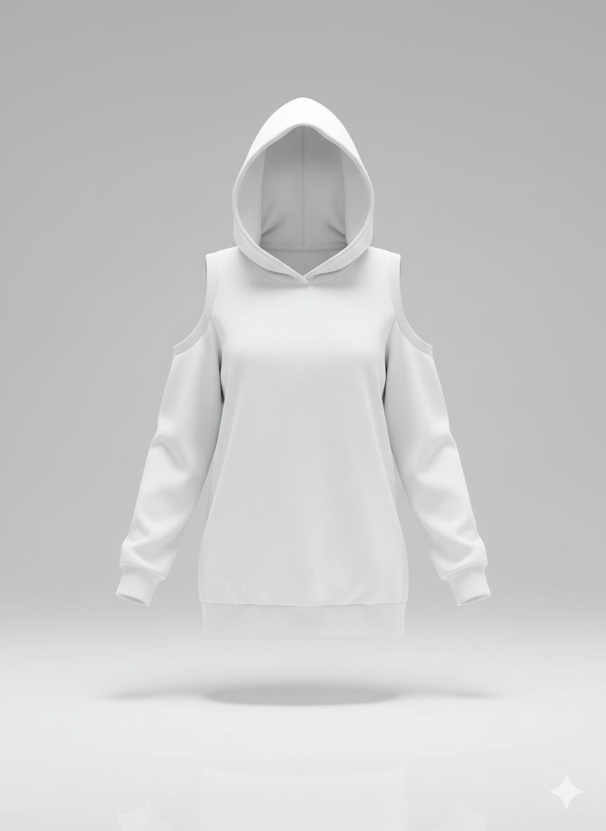 Kadın Uzun Kollu Kapüşonlu Omuzları Açık Viskon İki İplik Bluz