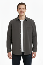 Erkek Fitilli Kadife Gömlek – Oversize Rahat Kalıp, Cepli, Yumuşak Dokulu Şık Üst (Haki)