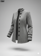 Kadın Hakim Yaka Düğme Detaylı Mini Dokuma Ceket – Şık & Modern Dış Giyim