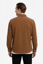 Erkek Fitilli Kadife Gömlek – Oversize Rahat Kalıp, Cepli, Yumuşak Dokulu Şık Üst (Haki)