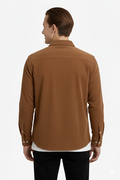 Erkek Fitilli Kadife Gömlek – Oversize Rahat Kalıp, Cepli, Yumuşak Dokulu Şık Üst (Haki)
