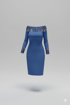 Kadın Uzun Kollu Dantel Detay Madonna Yaka Prenses Elbise