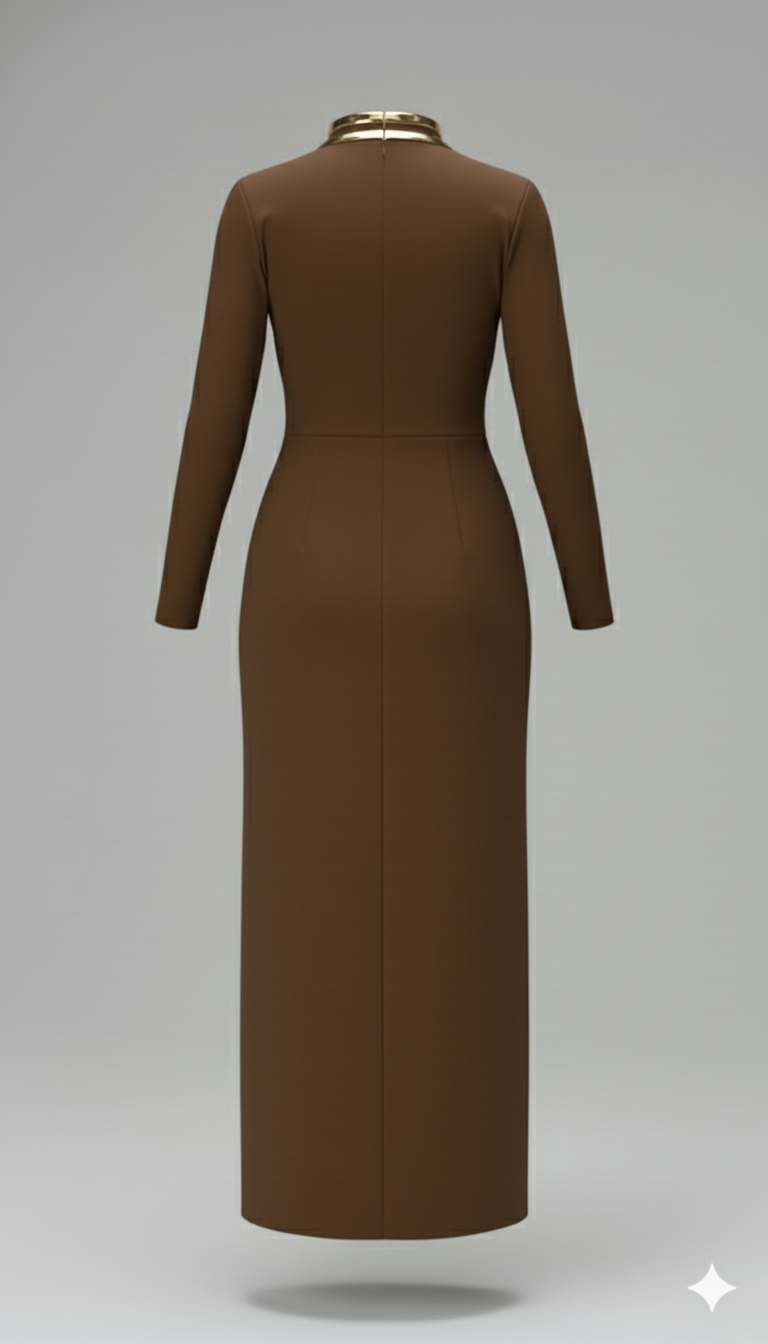 Kadın Balıkçı Yaka Toka Detaylı Sandy Kumaş Midi Elbise