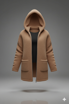 Kadın Kapşonlu Önden Fermuarlı Cepli Welsoft Peluş Ceket – Yumuşak & Sıcak Dış Giyim