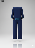 Kadın Bisiklet Yaka Pul Payetli Viskon İki İplik Bluz & Pantolon İkili Takım – Şık & Rahat Set