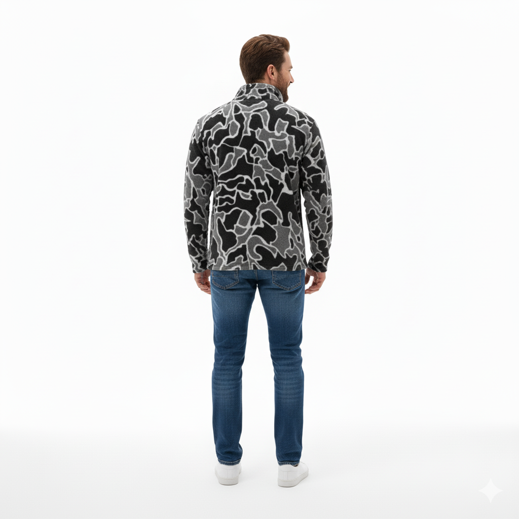 Erkek Tribal Desenli Polar Sweat – Yarım Fermuarlı, Oversize Rahat Kalıp, Etnik Desenli, Yumuşak Dokulu Uzun Kollu Polar