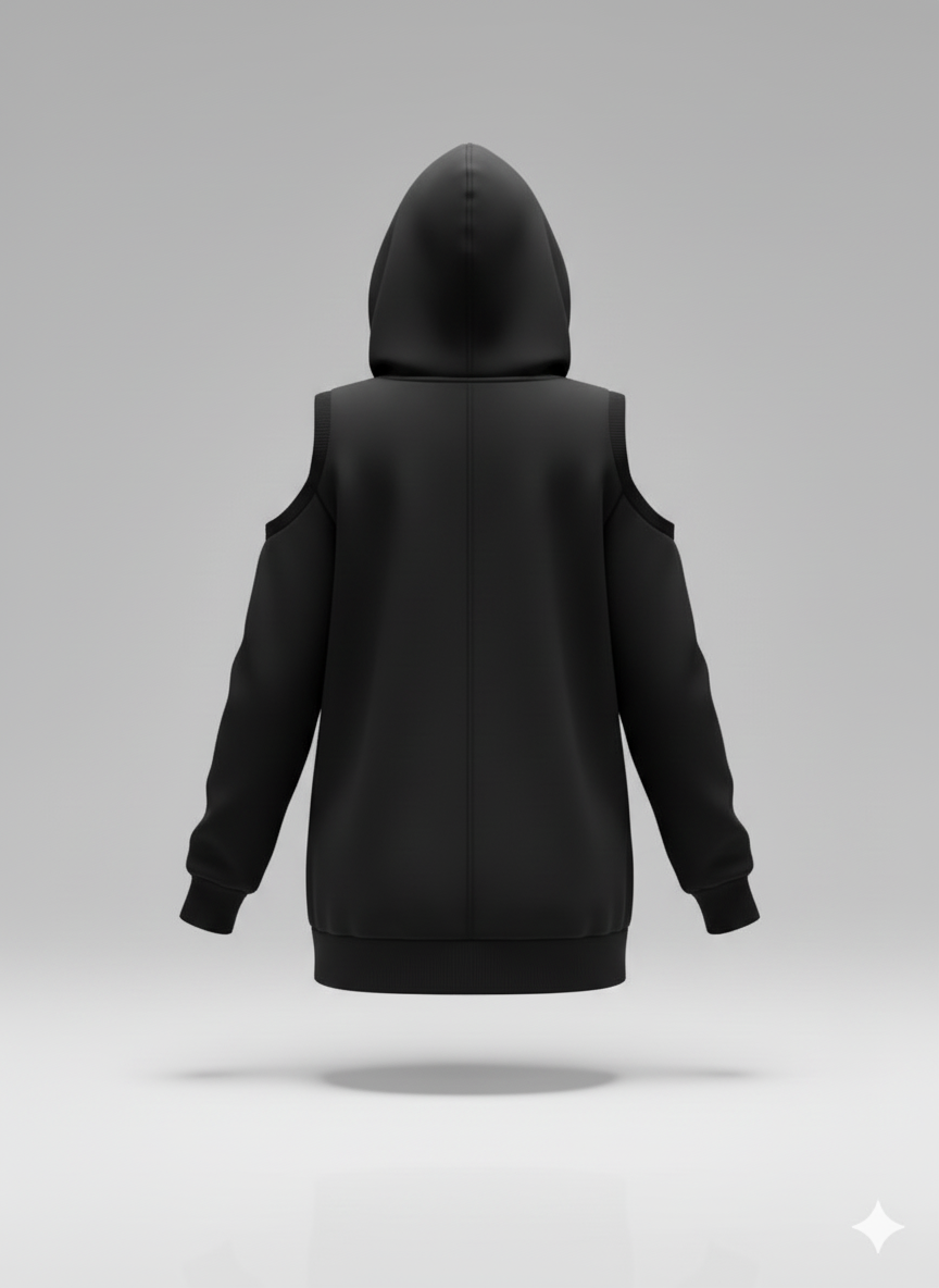 Kadın Uzun Kollu Kapüşonlu Omuzları Açık Viskon İki İplik Bluz