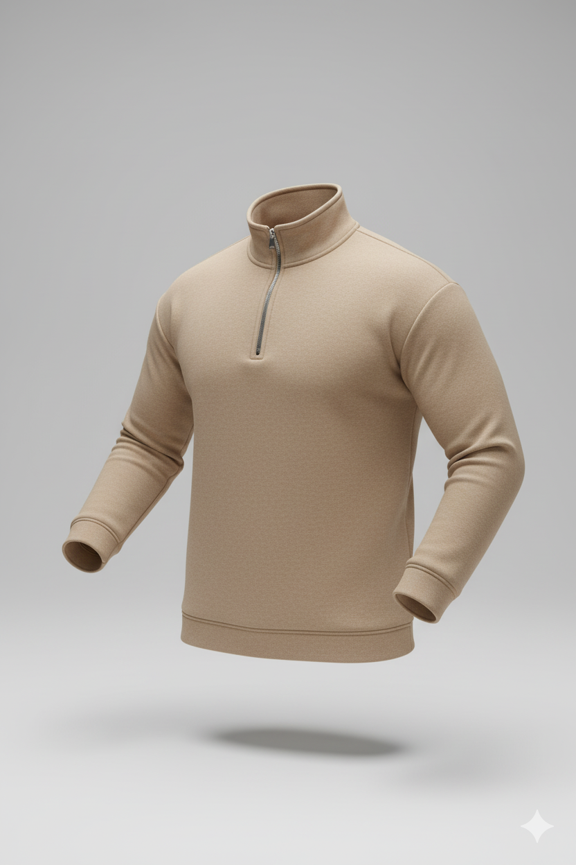 Erkek Zip Yaka Polar Sweat – Yarım Fermuarlı, Sıcak Tutan Rahat Kışlık Polar