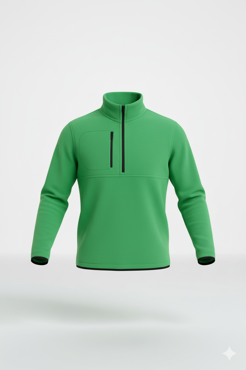 Erkek Polar Kazak – Dik Yaka Yarım Fermuarlı, Göğüs Cepli, Regular Fit Kışlık Siyah Polar