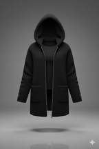 Kadın Kapşonlu Önden Fermuarlı Cepli Welsoft Peluş Ceket – Yumuşak & Sıcak Dış Giyim