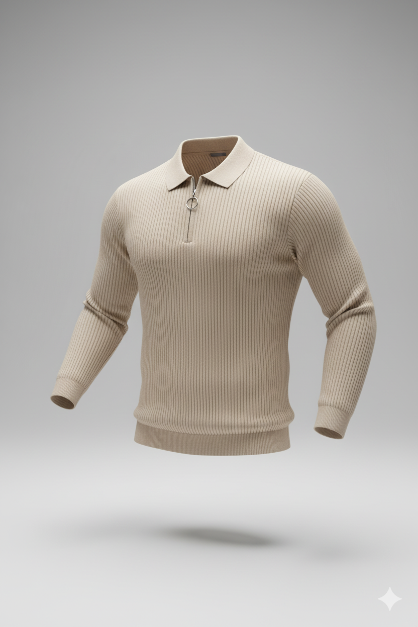 Erkek Fermuarlı Yarım V Yaka Düz Renk Triko – Sportif & Şık Tasarım, Rahat Günlük Kazak