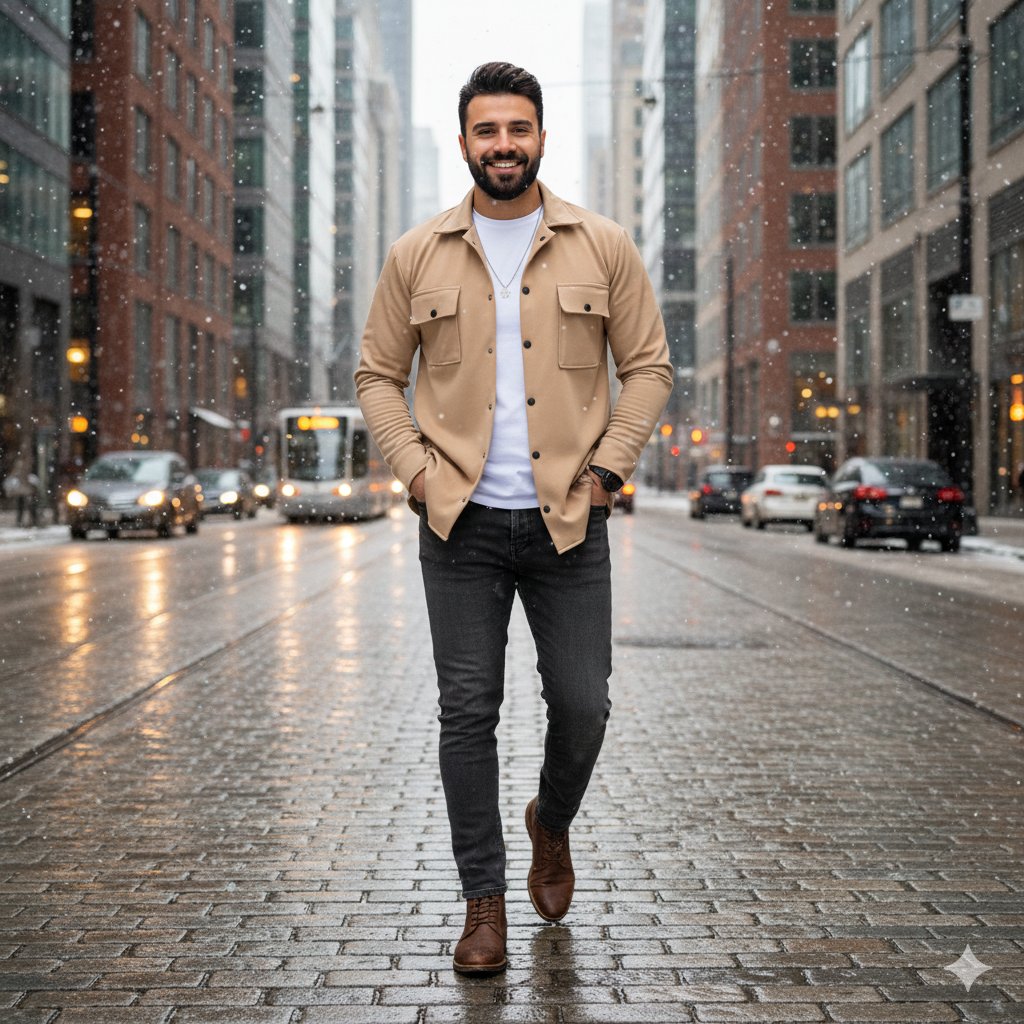 Erkek Oversize Diagonal Kumaş Çıtçıtlı Uzun Kollu Gömlek – Cepli, Rahat Kalıp, Günlük Şık Stil