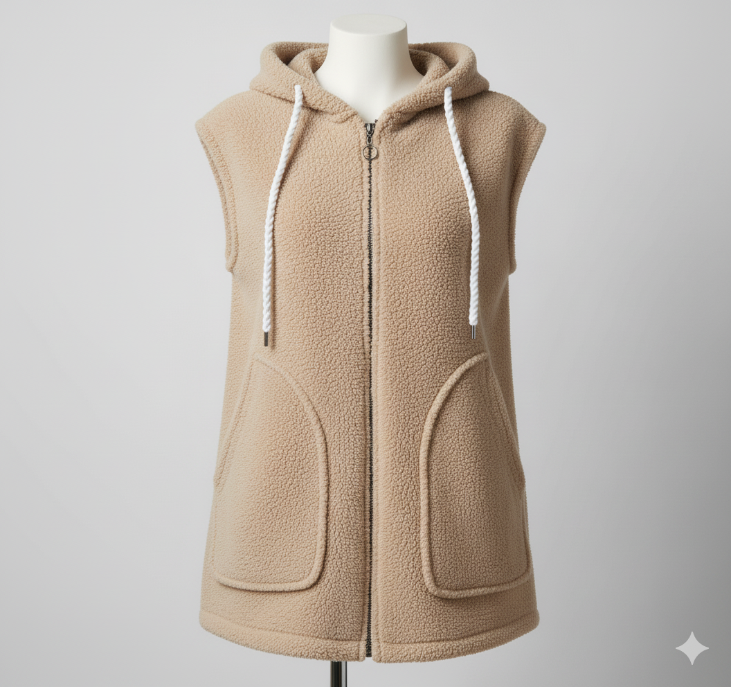 Kadın Welsoft Polar Yelek | Kapüşonlu Fermuarlı Kolsuz Yelek