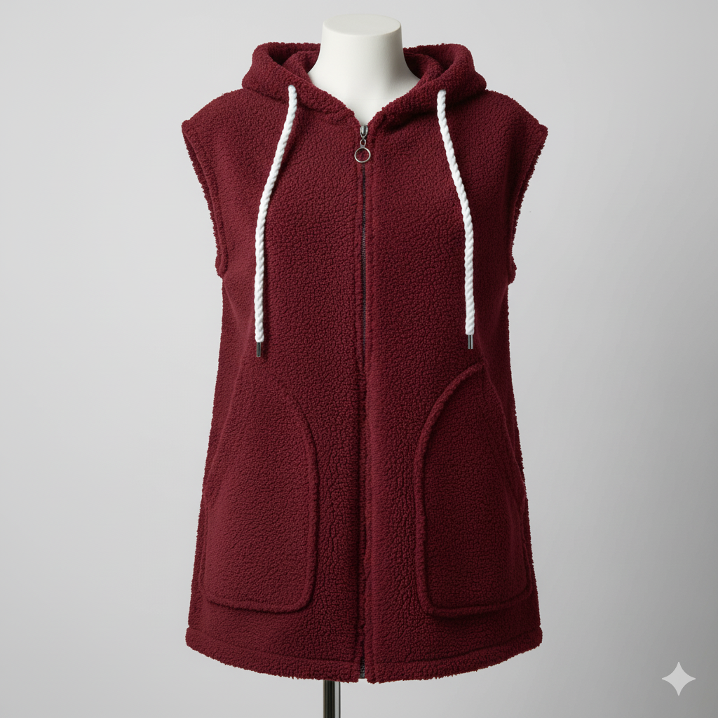 Kadın Welsoft Polar Yelek | Kapüşonlu Fermuarlı Kolsuz Yelek