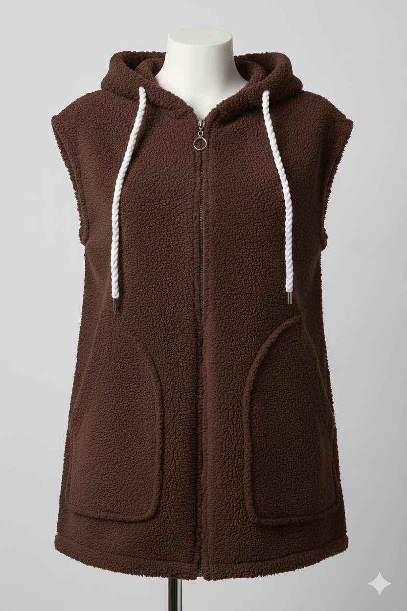 Kadın Welsoft Polar Yelek | Kapüşonlu Fermuarlı Kolsuz Yelek