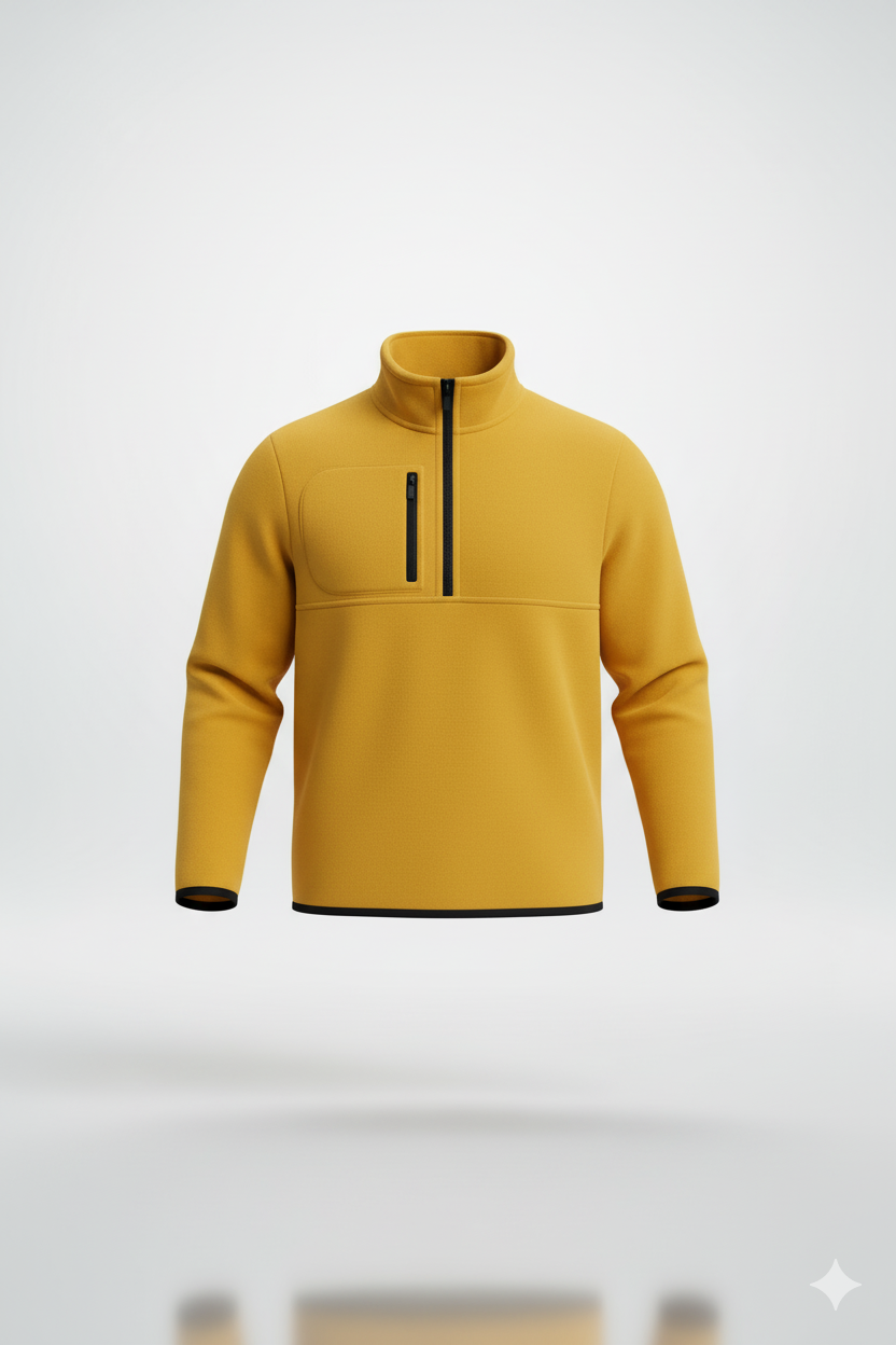 Erkek Polar Kazak – Dik Yaka Yarım Fermuarlı, Göğüs Cepli, Regular Fit Kışlık Siyah Polar