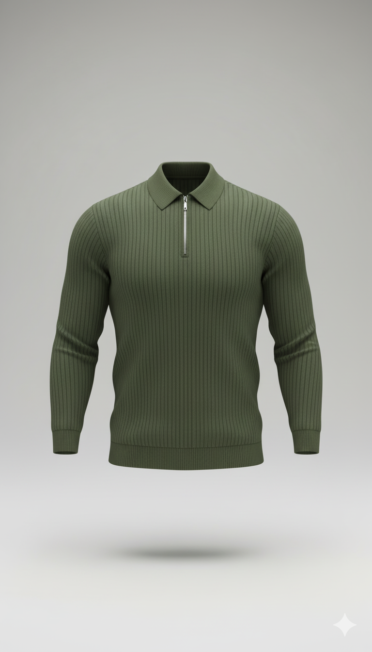 Erkek Fermuarlı Yarım V Yaka Düz Renk Triko – Sportif & Şık Tasarım, Rahat Günlük Kazak