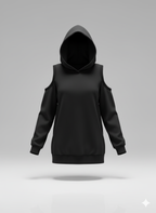 Kadın Uzun Kollu Kapüşonlu Omuzları Açık Viskon İki İplik Bluz