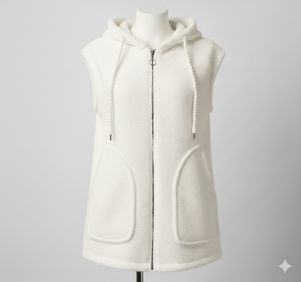 Kadın Welsoft Polar Yelek | Kapüşonlu Fermuarlı Kolsuz Yelek