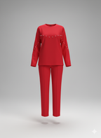 Kadın İnci Detaylı Modal Kumaş İkili Takım – Şık & Rahat Bluz Pantolon Set