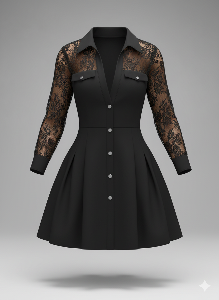 Kadın Yakalı Önden Düğmeli Cep Detaylı Mini Modal Elbise – Şık & Günlük Rahat Stil