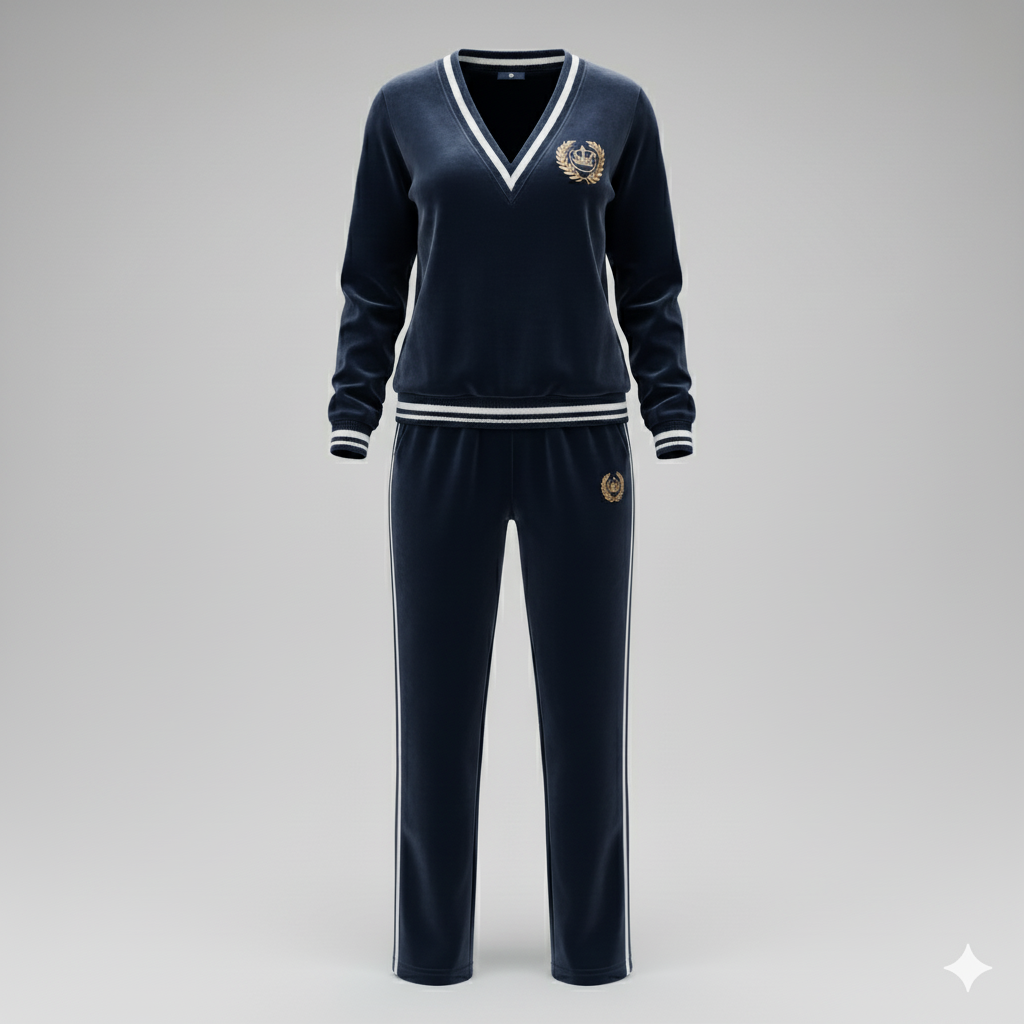 Kadın V Yaka Şerit Detaylı Kadife İkili Takım – Şık & Rahat Kadife Set