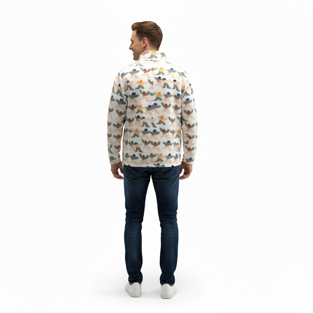 Erkek Tribal Desenli Polar Sweat – Yarım Fermuarlı, Oversize Rahat Kalıp, Etnik Desenli, Yumuşak Dokulu Uzun Kollu Polar