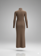 Kadın Balıkçı Yaka Uzun Kollu Bürümcük Kumaş Kuşaklı Kalem Elbise | Şık Midi Elbise