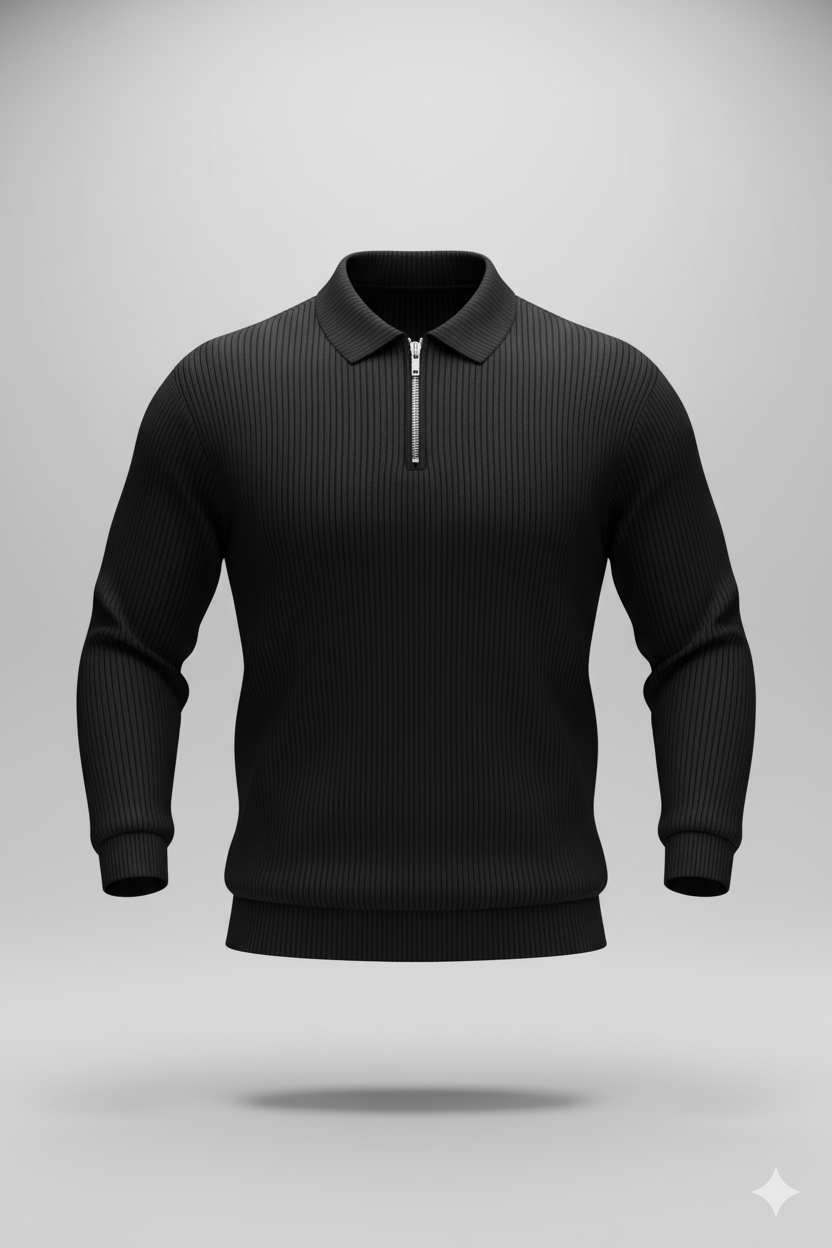 Erkek Fermuarlı Yarım V Yaka Düz Renk Triko – Sportif & Şık Tasarım, Rahat Günlük Kazak