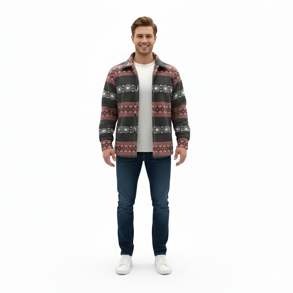 Erkek Ekose Desenli Polar Yakalı Gömlek – Oversize Rahat Kalıp, Düğmeli, Uzun Kollu, Kışlık Erkek Oduncu Gömleği