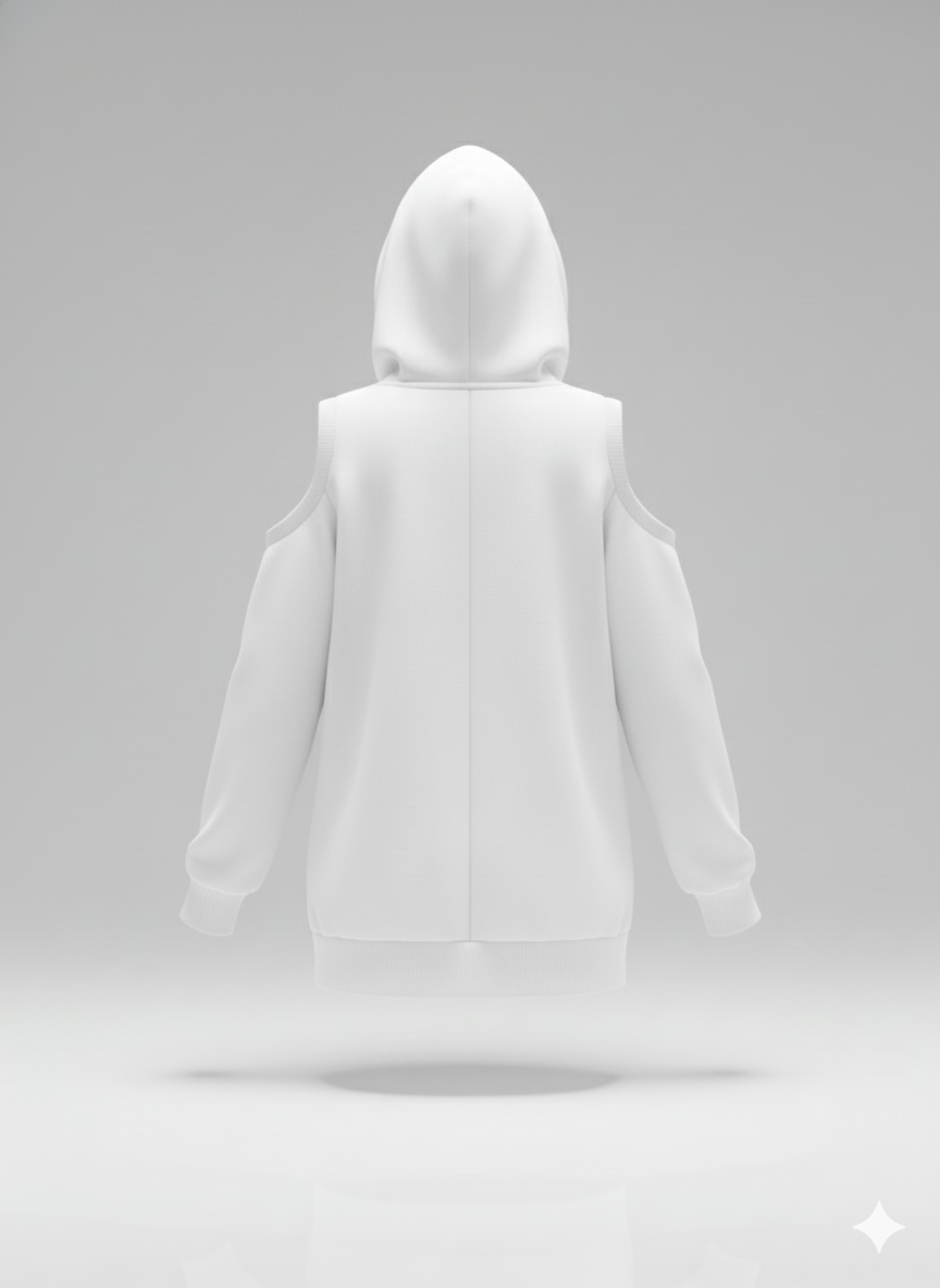 Kadın Uzun Kollu Kapüşonlu Omuzları Açık Viskon İki İplik Bluz