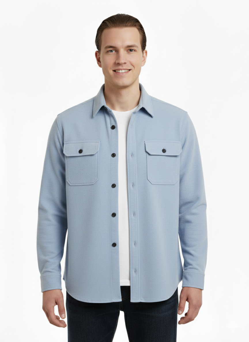 Erkek Oversize Diagonal Kumaş Çıtçıtlı Uzun Kollu Gömlek – Cepli, Rahat Kalıp, Günlük Şık Stil