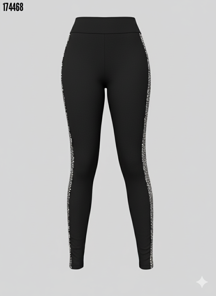 Kadın Yüksek Bel Şerit Detaylı Pul Payetli Dalgıç Tayt