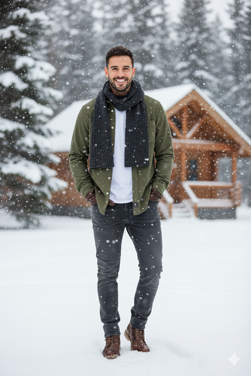 Erkek Fitilli Kadife Gömlek – Oversize Rahat Kalıp, Cepli, Yumuşak Dokulu Şık Üst (Haki)