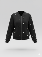 Kadın Uzun Kollu Önden Fermuarlı İnci Detaylı Kısa Modal Ceket