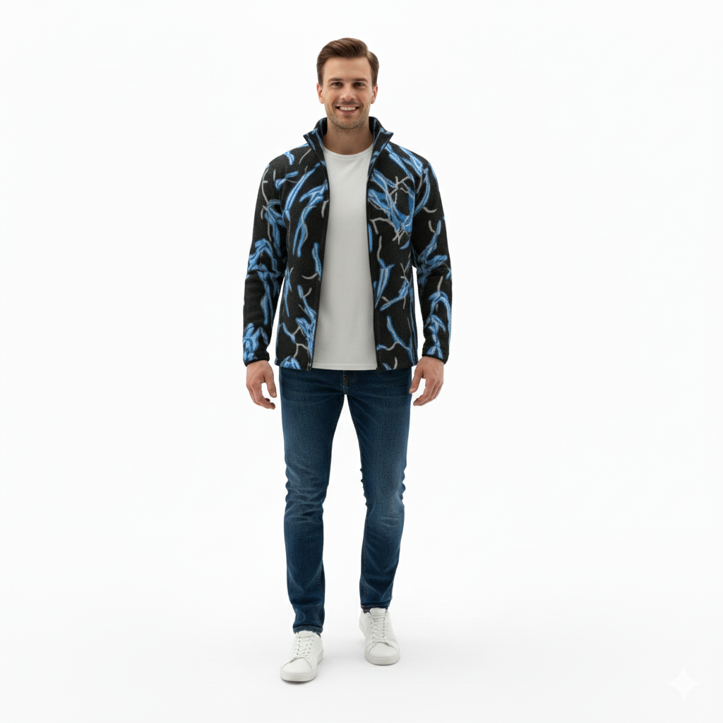 Erkek Tribal Desenli Polar Sweat – Yarım Fermuarlı, Oversize Rahat Kalıp, Etnik Desenli, Yumuşak Dokulu Uzun Kollu Polar