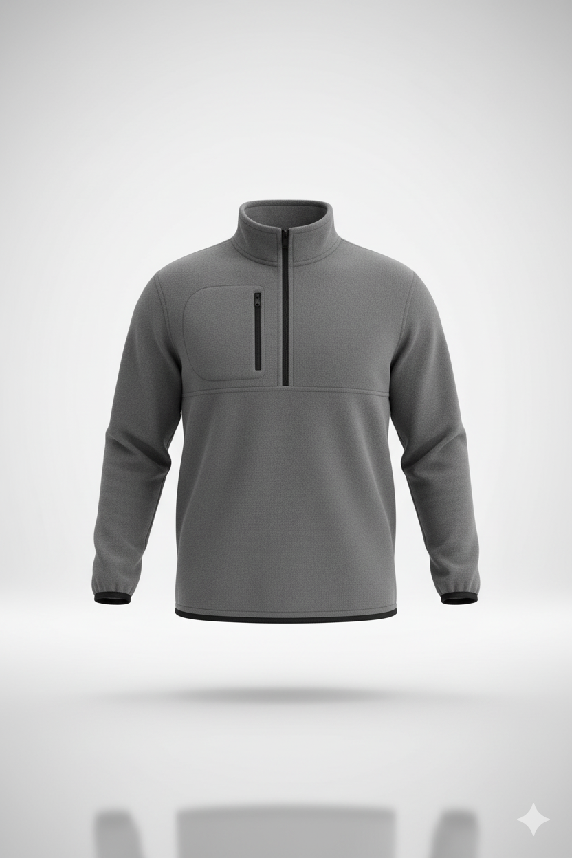 Erkek Polar Kazak – Dik Yaka Yarım Fermuarlı, Göğüs Cepli, Regular Fit Kışlık Siyah Polar